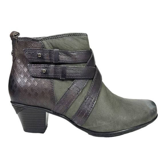 Earth Brands Footwear Multi-Strap Emerald Gray Leather Ankle Boots - Size 6 - Picture 1 of 10